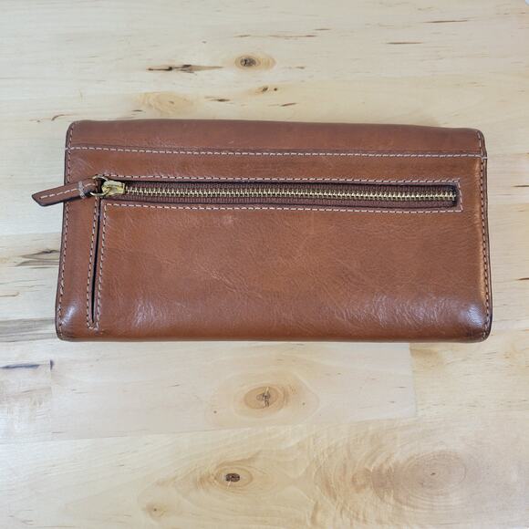 Fossil Leather Checkbook Wallet Womens 7" Brown Trifold Cash Card ID Slots - Picture 3 of 12